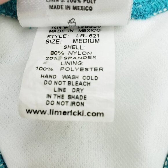 Lime Ricki Swimwear Swim Top Yellow Polka dots Blue Stripes Women's Size M - Picture 6 of 8
